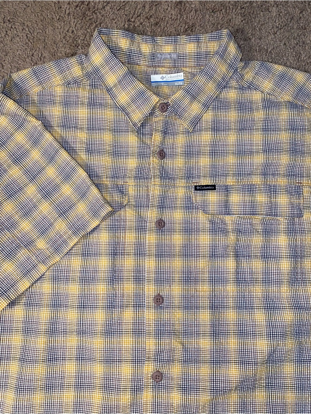 Columbia Nylon Mens Size XL Beach Yellow Gray Summer Button Up Down Shirt